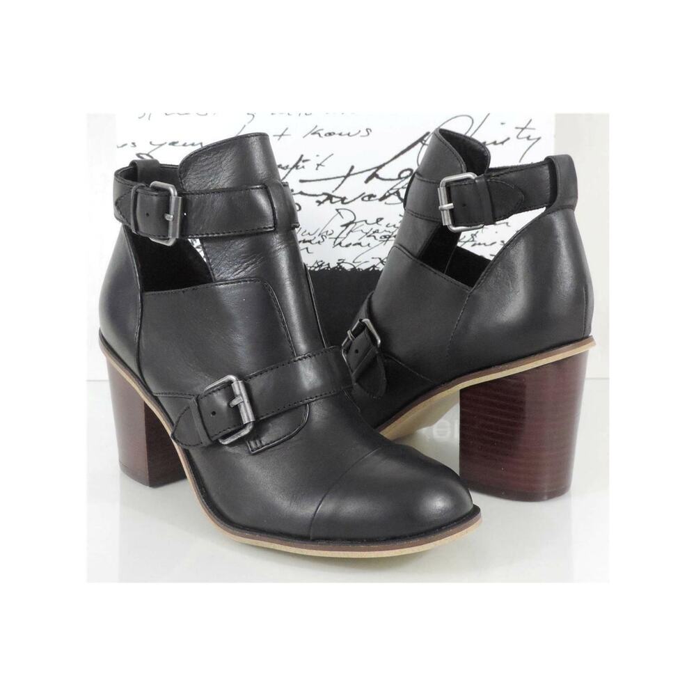 Kensie Cameron High Heel Sandals Booties Cut Out Details Leather Black Size 8